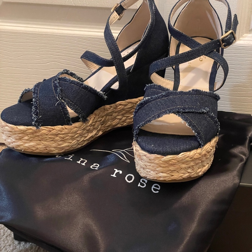Denim and Espadrille Wedges